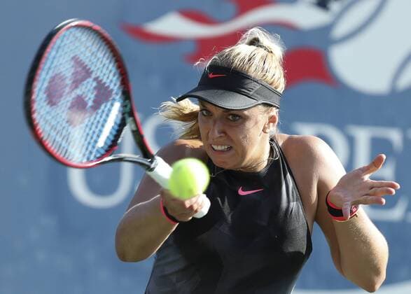 (170831) -- NEW YORK, Aug. 31, 2017 -- Sabine Lisicki of Germany hits a return during the women s singles first round match against Zhang Shuai of China at the 2017 US Open tennis tournament in New York, the United States, Aug. 30, 2017. ) (SP)US-NEW YORK-TENNIS-US OPEN-FIRST ROUND WangxYing 