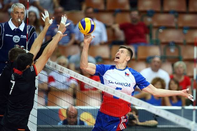 Katowice , Hala Spodek 31.08.2017 siatkowka Mistrzostwa Europy CEV 2017 Cwiercfinal 1 4 finalu Niemcy - Czechy NZ Michael Andrei ( GER ) Michal Finger ( CZE ) FOT Michal Nowak Newspix.pl Katowice , Spodek s Hall 31.08.2017 sport volleyball 2017 CEV Volleyball European Championship EM Europameisterschaft - Men Quarter-final 1 4 Germany - Czech Republic photo by Michal Nowak Newspix.pl --- Newspix.pl  170831MIN071