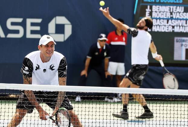 TENNIS - ATP Tennis Herren US Open 2017 NEW YORK CITY,NEW YORK,USA,31.AUG.17 - TENNIS - ATP World Tour, US Open, Grand Slam, doubles. Flushing Meadows. Image shows Andreas Haider-Maurer (AUT) and Nikoloz Basilashvili (GEO). GEPAxpictures xMatthiasxHauer