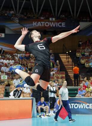 KATOWICE HALA SPODEK 31.08.2017 LOTTO EUROVOLLEY 2017 MECZ MISTRZOSTW EUROPY 2017 SIATKOWKA 1 4 FINALU NIEMCY (czarne) - CZECHY (bialo-niebieskie) NZ Denys Viktorovic Kaliberda . FOT TOMASZ WANTULA NEWSPIX.PL KATOWICE SPODEK 31.08.2017 VOLEYYBALL MEN S CHAMPIONSCHIP LOTTO EUROVOLLEY POLAND 2017 QUARTERFINAL GERMANY - CZECH REPUBLIC TOMASZ WANTULA NEWSPIX.PL --- Newspix.pl  170831WAN080