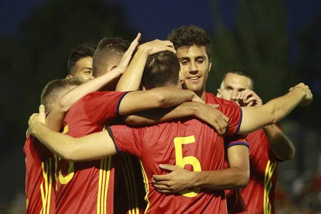 Spain s players celebrate goal during international sub 21 friendly match. September 1,2017.  (2017090125)
