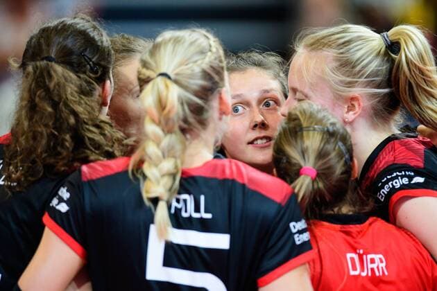 01.09.2017, Palmberg Arena, Schwerin Volleyball, Länderspiel Laenderspiel, Deutschland vs. Türkei Tuerkei Jana Franziska Poll ( 5 GER), Melanie Schölzel Schoelzel ( 14 GER), Irina Kemmsies ( 2 GER), Jennifer Geerties ( 6 GER), Lenka Dürr Duerr ( 1 GER)