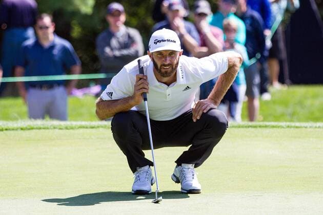 September 1, 2017; Norton, MA, USA; Dustin Johnson lines up his punt at the eighth green during the first round of the Dell Technologies Championship at TPC Boston. CSM PGA Golf Herren 2017: Dell Technologies Championship SEP 01 - ZUMAc04_ 20170901_zaf_c04_053 Copyright: xAnthonyxNesmithx