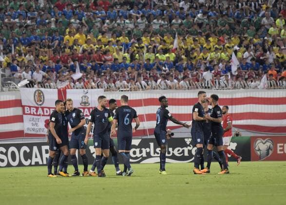 (170902) -- TA QALI, Sept. 2, 2017 -- Players of England celebrate after scoring during the FIFA World Cup WM Weltmeisterschaft Fussball 2018 Qualifiers Group F match between England and Malta in Ta Qali, Malta,on Sept. 1, 2017. England won 4-0. ) (SP)MALTA-TA QALI-SOCCER-FIFA WORLD CUP 2018 QUALIFIERS MarkxZammitxCordina 