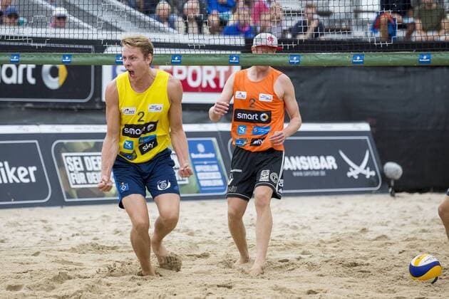 Nils Ehlers jubelt Bergmann Harms vs Betzien Ehlers, Deutsche smart Beach-Volleyball Meisterschaften 2017, 01.09.17 Timmendorfer Strand Schleswig-Holstein Germany Copyright: xAgentur54Gradx xChristianxSchaffrathx