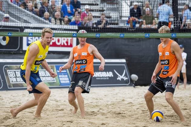 Nils Ehlers jubelt Bergmann Harms vs Betzien Ehlers, Deutsche smart Beach-Volleyball Meisterschaften 2017, 01.09.17 Timmendorfer Strand Schleswig-Holstein Germany Copyright: xAgentur54Gradx xChristianxSchaffrathx