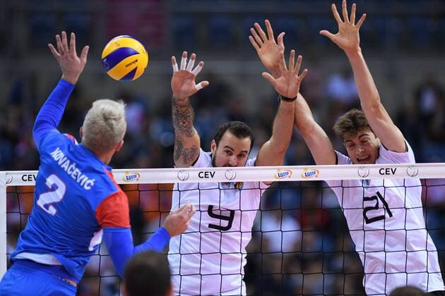 2017.09.02 Krakow Siatkowka , Mistrzostwa Europy mezczyzn 2017 , LOTTO Eurovolley Poland 2017 Serbia - Niemcy N z Uros Kovacevic of Serbia and Gyorgy Grozer, Tobias Krick of Germany Foto Krzysztof Porebski PressFocus 2017.09.02 Krakow Volleyball , CEV Volleyball European Championship EM Europameisterschaft - Men , LOTTO Eurovolley Poland 2017 Serbia - Germany Uros Kovacevic of Serbia and Gyorgy Grozer, Tobias Krick of Germany Credit: Krzysztof Porebski PressFocus NEWSPIX.PL --- Newspix.pl FRANCE OUT!  20170902PF_KP042