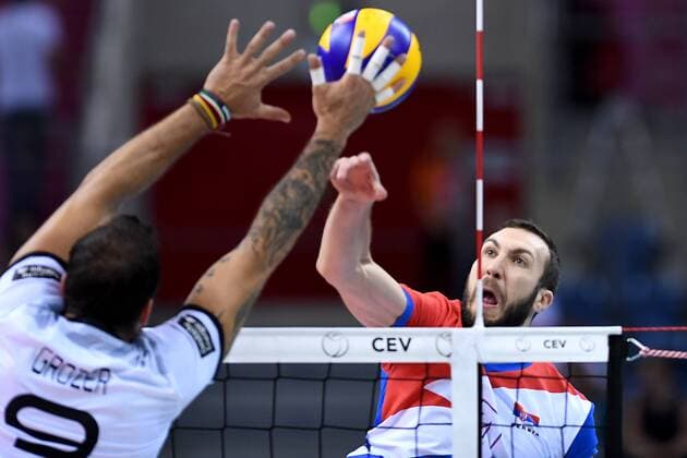 2017.09.02 Krakow Siatkowka , Mistrzostwa Europy mezczyzn 2017 , LOTTO Eurovolley Poland 2017 Serbia - Niemcy N z Gyorgy Grozer of Germany and Nemanja Petric of Serbia Foto Krzysztof Porebski PressFocus 2017.09.02 Krakow Volleyball , CEV Volleyball European Championship EM Europameisterschaft - Men , LOTTO Eurovolley Poland 2017 Serbia - Germany Gyorgy Grozer of Germany and Nemanja Petric of Serbia Credit: Krzysztof Porebski PressFocus NEWSPIX.PL --- Newspix.pl FRANCE OUT!  20170902PF_KP065