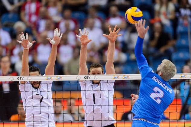 02.09.2017 - Krakow , TAURON Arena Krakow , siatkowka , LOTTO EuroVolley Poland 2017 , Serbia (niebieskie) - Niemcy (biale) , Serbia (blue) - Germany (white) N Z Michael Andrei , Christian Fromm , Uros Kovacevic Fot. Mariusz Palczynski MPAimages.com NEWSPIX.PL --- Newspix.pl FRANCE OUT!  170902PAL008