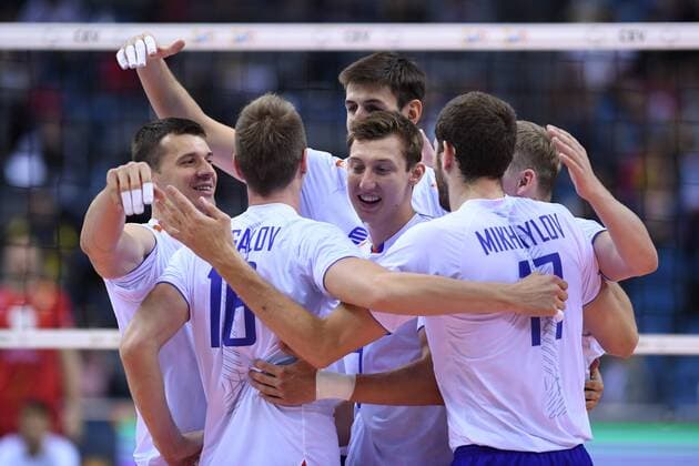 Volleyball, EM, Russland - Belgien 2017.09.02 Krakow Siatkowka , Mistrzostwa Europy mezczyzn 2017 , LOTTO Eurovolley Poland 2017 Rosja - Belgia N z Team of Russia Foto Krzysztof Porebski PressFocus 2017.09.02 Krakow Volleyball , CEV Volleyball European Championship EM Europameisterschaft - Men , LOTTO Eurovolley Poland 2017 Russia - Belgium Team of Russia Credit: Krzysztof Porebski PressFocus NEWSPIX.PL --- Newspix.pl FRANCE OUT!  20170902PF_KP203