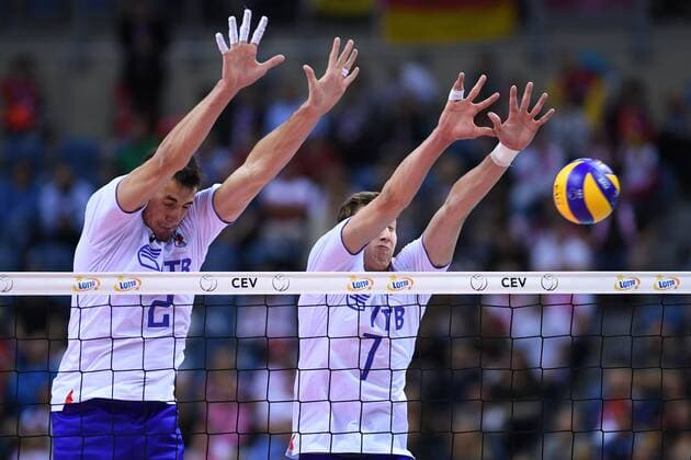 2017.09.02 Krakow Siatkowka , Mistrzostwa Europy mezczyzn 2017 , LOTTO Eurovolley Poland 2017 Rosja - Belgia N z Ilia Vlasov, Dmitrii Volkov of Russia Foto Krzysztof Porebski PressFocus 2017.09.02 Krakow Volleyball , CEV Volleyball European Championship EM Europameisterschaft - Men , LOTTO Eurovolley Poland 2017 Russia - Belgium Ilia Vlasov, Dmitrii Volkov of Russia Credit: Krzysztof Porebski PressFocus NEWSPIX.PL --- Newspix.pl FRANCE OUT!  20170902PF_KP247