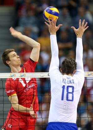 September 2, 2017 - Krakow, Poland - Gert Van Walle (BEL), Egor Kliuka (RUS), during European Volleyball Championship semi-final match between Russia and Belgium in Krakow, Poland, on 2 September 2017. Russia team won 3-0 and goes to final. Russia v Belgium - European Volleyball Championship semi-final  - ZUMAn230 20170902_zaa_n230_524 Copyright: xFotoxOlimpikx