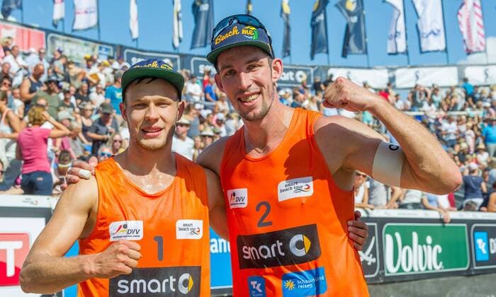 Deutsche smart Beach-Volleyball Meisterschaften Timmendorfer-Strand am 03.09.2017 Sebastian Fuchs (Berliner VV), Eric Stadie (Berliner VV); Deutsche smart Beach-Volleyball Meisterschaften am 03.09.2017, Ahmann-Hager-Arena, Timmendorfer-Strand. xPWx