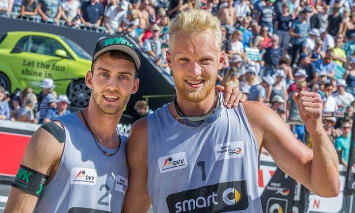 Beachvolleyball, DM Timmendorfer Strand, Tim Holler und Clemens Wickler sind Deutscher Meister Deutsche smart Beach-Volleyball Meisterschaften Timmendorfer-Strand am 03.09.2017 Clemens Wickler (DJK TuSA 06 Duesseldorf), Tim Holler (DJK TuSA 06 Duesseldorf); Deutsche smart Beach-Volleyball Meisterschaften am 03.09.2017, Ahmann-Hager-Arena, Timmendorfer-Strand. xPWx