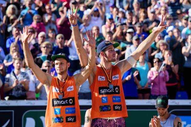 03.09.2017, Timmendorfer Strand, Ahmann-Hager-Arena Beachvolleyball, Deutsche Meisterschaft 2. Platz Silber Silbermedaille: Eric Stadie Sebastian Fuchs