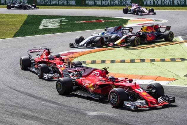 Motorsports: FIA Formula One World Championship WM Weltmeisterschaft 2017, Grand Prix of Italy, 7 Kimi Raikkonen (FIN, Scuderia Ferrari), 5 Sebastian Vettel (GER, Scuderia Ferrari), Monza Italy xHOCHxZWEIx