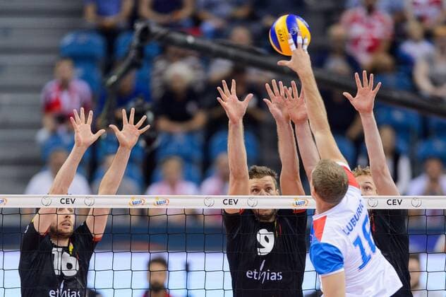 03.09.2017 - Krakow , TAURON Arena Krakow , siatkowka , LOTTO EuroVolley Poland 2017 , Serbia (biale) - Belgia (czarne) , Serbia (white) - Belgium (black) N Z Matthias Walkiers , Pieter Verhess , Drazen Luburic , Sam Deroo Fot. Mariusz Palczynski MPAimages.com NEWSPIX.PL --- Newspix.pl FRANCE OUT!  170903PAL002