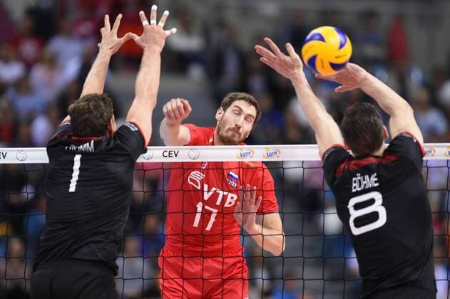 2017.09.03 Krakow Siatkowka , Mistrzostwa Europy mezczyzn 2017, final , LOTTO Eurovolley Poland 2017 Niemcy - Rosja N z Christian Fromm, Marcus Bohme of Germany and Maxim Mikhaylov of Russia Foto Krzysztof Porebski PressFocus 2017.09.03 Krakow Volleyball , CEV Volleyball European Championship EM Europameisterschaft - Men final , LOTTO Eurovolley Poland 2017 Germany - Russia Christian Fromm, Marcus Bohme of Germany and Maxim Mikhaylov of Russia Credit: Krzysztof Porebski PressFocus NEWSPIX.PL --- Newspix.pl FRANCE OUT!  20170903PF_KP371