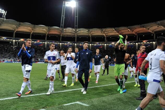 Joie fin de match des joueurs du Luxembourg FOOTBALL : France vs Luxembourg - Match de Qualification Coupe du Monde 2018 - Toulouse - 03 09 2017 ThierryBreton Panoramic 