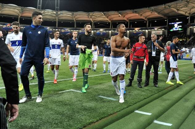 Joie fin de match des joueurs du Luxembourg FOOTBALL : France vs Luxembourg - Match de Qualification Coupe du Monde 2018 - Toulouse - 03 09 2017 ThierryBreton Panoramic 