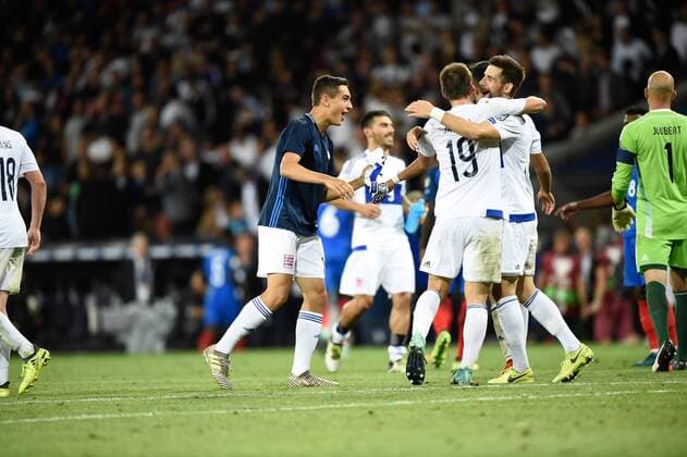 Joie fin de match des joueurs du Luxembourg FOOTBALL : France vs Luxembourg - Match de Qualification Coupe du Monde 2018 - Toulouse - 03 09 2017 ThierryBreton Panoramic 