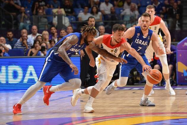 Israel: Eurobasket 2017 Group B Germany Vs Israel Richard Howel of Israel Ismet Akpinar of Germany Gal Mekel of Israel during Erurobasket Group B a game between Georgia vs Israel , Telaviv 03 09 2017  MichelexLongox xPacificxPress