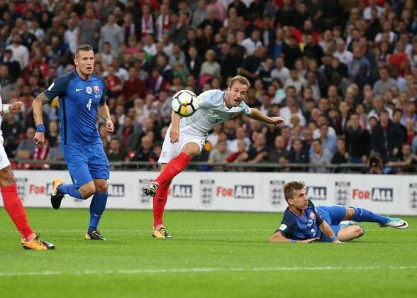 4th September 2017, Wembley Stadium, London, England; World Cup Qualification, Group F; England versus Slovakia; Harry Kane of England shoots shoots the ball wide from goal xJohnxPatrickxFletcherx  ActionPlus11925823
