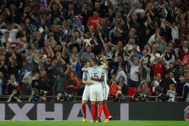 England v Slovakia 2018 FIFA World Cup WM Weltmeisterschaft Fussball Qualifying Eric Dier of England celebrates scoring his side?s 1st goal with the supplier of the cross Marcus Rashford of England during the 2018 FIFA World Cup Qualifying match at Wembley Stadium, London Copyright: xPaulxChestertonx FIL-10616-0017 UK Newspapers OUT