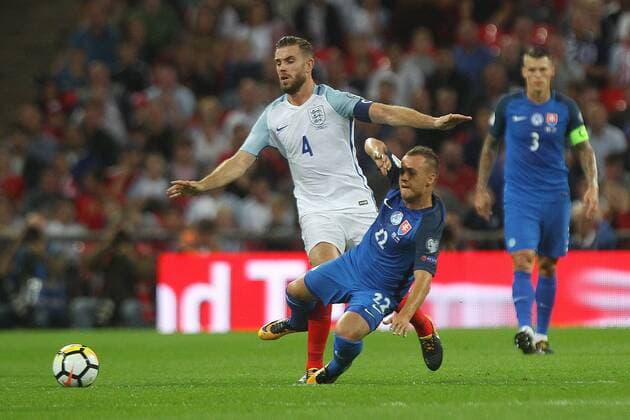 England v Slovakia 2018 FIFA World Cup WM Weltmeisterschaft Fussball Qualifying Jordan Henderson of England and Stanislav Lobotka of Slovakia in action during the 2018 FIFA World Cup Qualifying match at Wembley Stadium, London Copyright: xPaulxChestertonx FIL-10616-0022 UK Newspapers OUT