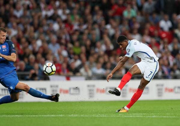 England s Marcus Rashford scoring his sides second goal during the World Cup Qualifier match at Wembley Stadium, London. Picture date 4th September 2017. Picture credit should read: David Klein Sportimage EDITORIAL USE ONLY. No use with unauthorised audio, video, data, fixture lists, club league logos or live services. Online in-match use limited to 120 images, no video emulation. No use in betting, games or single club league player publications.