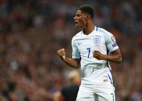 Bilder des Tages - SPORT 4th September 2017, Wembley Stadium, London, England; World Cup Qualification, Group F; England versus Slovakia; Marcus Rashford of England celebrates after scoring his sides 2nd goal in the 58th minute to make it 2-1 xJohnxPatrickxFletcherx  ActionPlus11925879