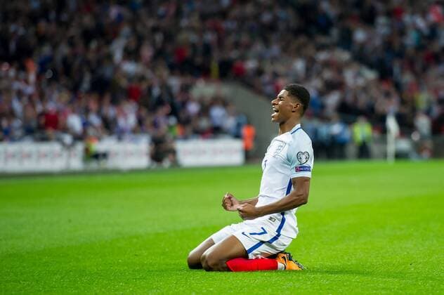 Marcus Rashford of England celebrates scoring his goal during the World Cup 2018 Qualifiers Group F match between England and Slovakia at Wembley Stadium, London, England on 4 September 2017. Copyright: xSalvioxCalabresex 16520053