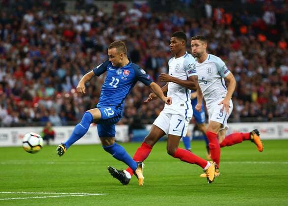 September 4, 2017 - London, England, United Kingdom - Stanislav Lobotka of Slovakia scores his sides first goal during the FIFA 2018 World Cup Qualifier European Group F match between England and Slovakia at Wembley Stadium on September 4, 2017 in London, England. England v Slovakia - FIFA 2018 World Cup Qualifier  - ZUMAn230 20170904_zaa_n230_193 Copyright: xKieranxGalvinx