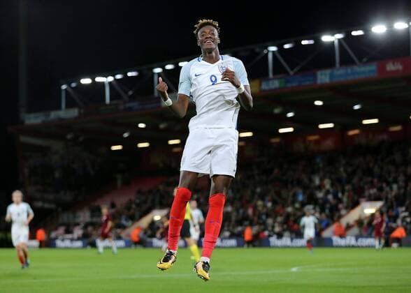 5th September 2017, Vitality Stadium, Bournemouth, England; UEFA European U21 U 21 Championship qualifier, Group 4; England U21 versus Latvia U21; Tammy Abraham of England celebrates making it 2-0 England in the 35th minute xMarkxKertonx  ActionPlus11926350