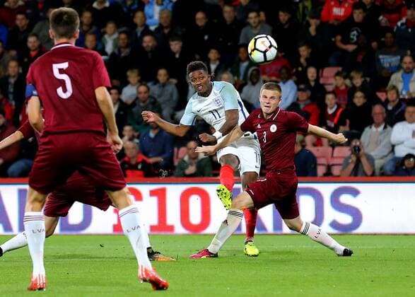 5th September 2017, Vitality Stadium, Bournemouth, England; UEFA European U21 U 21 Championship qualifier, Group 4; England U21 versus Latvia U21; Demarai Gray of England has a shot on goal xMarkxKertonx  ActionPlus11926545