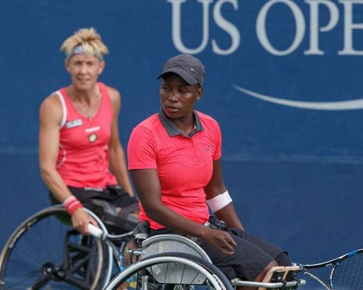 SABINE ELLERBROCK (GER) mit Doppelpartnerin KGOTHATSO MONTJANE (RSA), Woman s Wheelchair, Rollstuhl Tennis Tennis - US Open 2017 - Grand Slam ITF ATP Tennis Herren WTA Tennis Damen - Billie Jean King Tennis Center - New York - New York - USA - 7 September 2017. Copyright: xJuergenxHasenkopfx