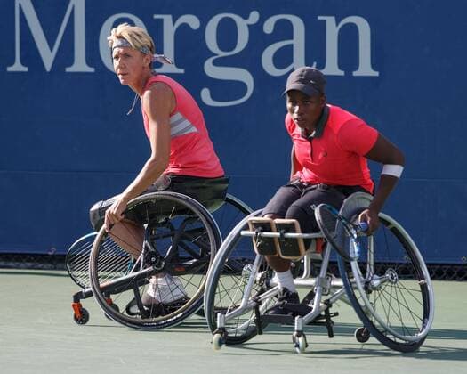 SABINE ELLERBROCK (GER) mit Doppelpartnerin KGOTHATSO MONTJANE (RSA), Woman s Wheelchair, Rollstuhl Tennis Tennis - US Open 2017 - Grand Slam ITF ATP Tennis Herren WTA Tennis Damen - Billie Jean King Tennis Center - New York - New York - USA - 7 September 2017. Copyright: xJuergenxHasenkopfx