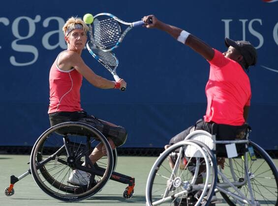 SABINE ELLERBROCK (GER) mit Doppelpartnerin KGOTHATSO MONTJANE (RSA), Woman s Wheelchair, Rollstuhl Tennis Tennis - US Open 2017 - Grand Slam ITF ATP Tennis Herren WTA Tennis Damen - Billie Jean King Tennis Center - New York - New York - USA - 7 September 2017. Copyright: xJuergenxHasenkopfx