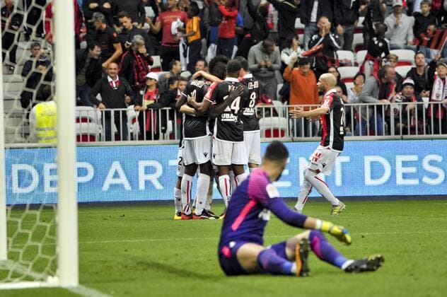 Joie OGC Nice - but de Mario Balotelli (OGC Nice) - Deception Danijel Subasic (AS Monaco) FOOTBALL : OGC Nice vs AS Monaco - Ligue 1 - Nice - 09 09 2017 NorbertScanella Panoramic 