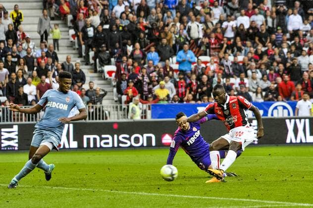 But de Kpene Ganago (OGC Nice) - Danijel Subasic (AS Monaco) - Jemerson (AS Monaco) FOOTBALL : OGC Nice vs AS Monaco - Ligue 1 - Nice - 09 09 2017 NorbertScanella Panoramic 