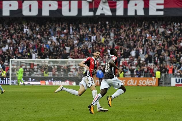 Joie OGC Nice - But de Kpene Ganago (OGC Nice) - Pierre Lees Melou (OGC Nice) FOOTBALL : OGC Nice vs AS Monaco - Ligue 1 - Nice - 09 09 2017 NorbertScanella Panoramic 