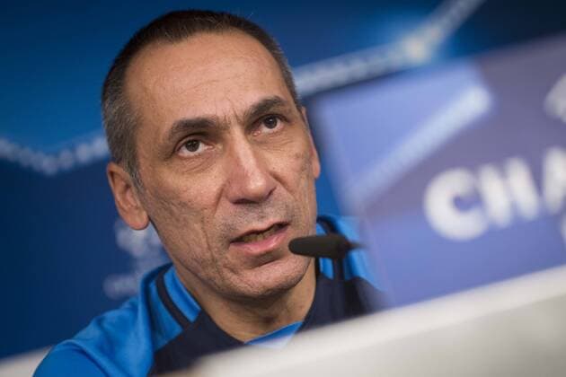 Apoel s coach Giorgos Donis attends to the Apoel FC press conference PK Pressekonferenz before Champions League match between Real Madrid and Apoel at Santiago Bernabeu Stadium in Madrid, Spain September 12, 2017.  (20170912023)