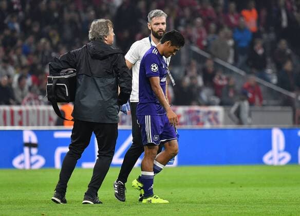 12.09.2017, xfux, Fussball Champions League, FC Bayern Muenchen - RSC Anderlecht, emspor, v.l. Andy Najar (RSC Anderlecht) verletzt, Verletzung, Muenchen