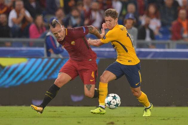 Luciano Vietto Atletico, Radja Nainggolan Roma. Roma 12-09-2017 Stadio Olimpico Champions League, Fase a gironi. AS Roma - Atletico Madrid Foto Antonietta Baldassarre Insidefoto AntoxBaldassarre