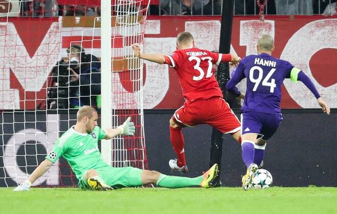 Bayern s Joshua Kimmich scoring the 3-0 goal during a soccer game between German team FC Bayern Munich and Belgian club RSC Anderlecht, Tuesday 12 September 2017 in Munich, Germany, the first game in the group stage (Group B) of the UEFA Champions League competition. VIRGINIExLEFOUR  x05163724x