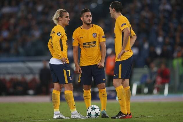ROME, ITALY . 12 september 2017. Olimpic Stadium. UEFA CHAMPIONS LEAGUE 2017 2018. MATCH AS ROMA VS ATLETICO MADRID. Griezmann and Saul Niguez in action during the match Roma vs Atletico Madrid in Olympic stadium in the city of ROME, ITALY. (photo: Marco Iacobucci)  Copyright: xmarcoxiacobuccix xIPAx xMarcoxIacobuccix
