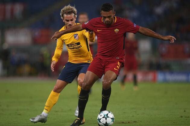 ROME, ITALY . 12 september 2017. Olimpic Stadium. UEFA CHAMPIONS LEAGUE 2017 2018. MATCH AS ROMA VS ATLETICO MADRID. Juan Jesus and Griezmann in action during the match Roma vs Atletico Madrid in Olympic stadium in the city of ROME, ITALY. (photo: Marco Iacobucci)  Copyright: xmarcoxiacobuccix xIPAx xMarcoxIacobuccix