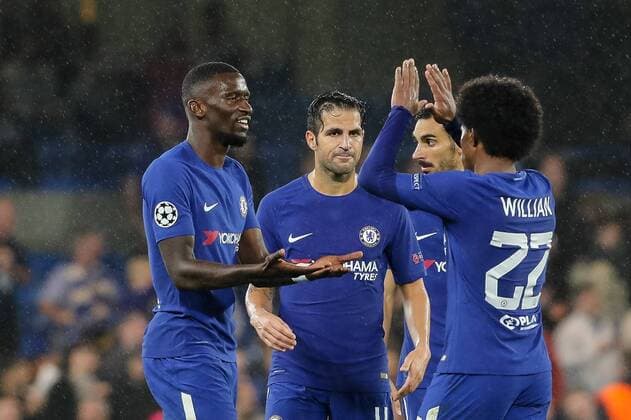 London, England 12.09.2017, UEFA Champions League - 2017 18 Season, 1st game day, FC Chelsea - Qarabag Agdam, Antonio Ruediger (FCC) Willian (FCC) schlussjubel ( DeFodi048