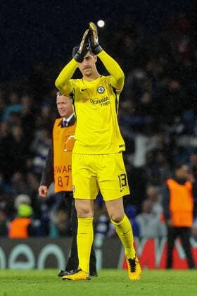 London, England 12.09.2017, UEFA Champions League - 2017 18 Season, 1st game day, FC Chelsea - Qarabag Agdam, Thibaut Courtois (FCC) schlussjubel ( DeFodi048