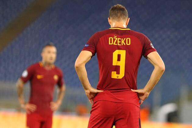 12th September 2017, Stadio Olimpic, Rome, Italy; UEFA Champions League between AS Roma versus Club Atletico de Madrid Edin Dzeko dejected as his team fail to score in a home match ; the game ended on a 0-0 draw  ActionPlus11929542